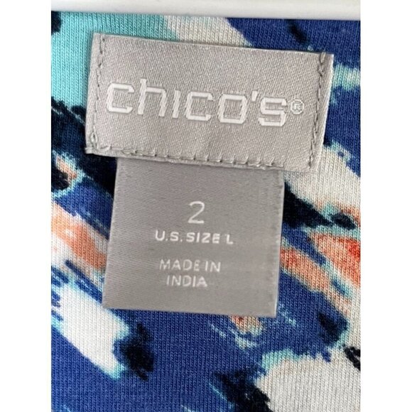 Chicos Top Women L Blue Tunic Floral Boho Western Office Coastal Classic Knit - Picture 3 of 12